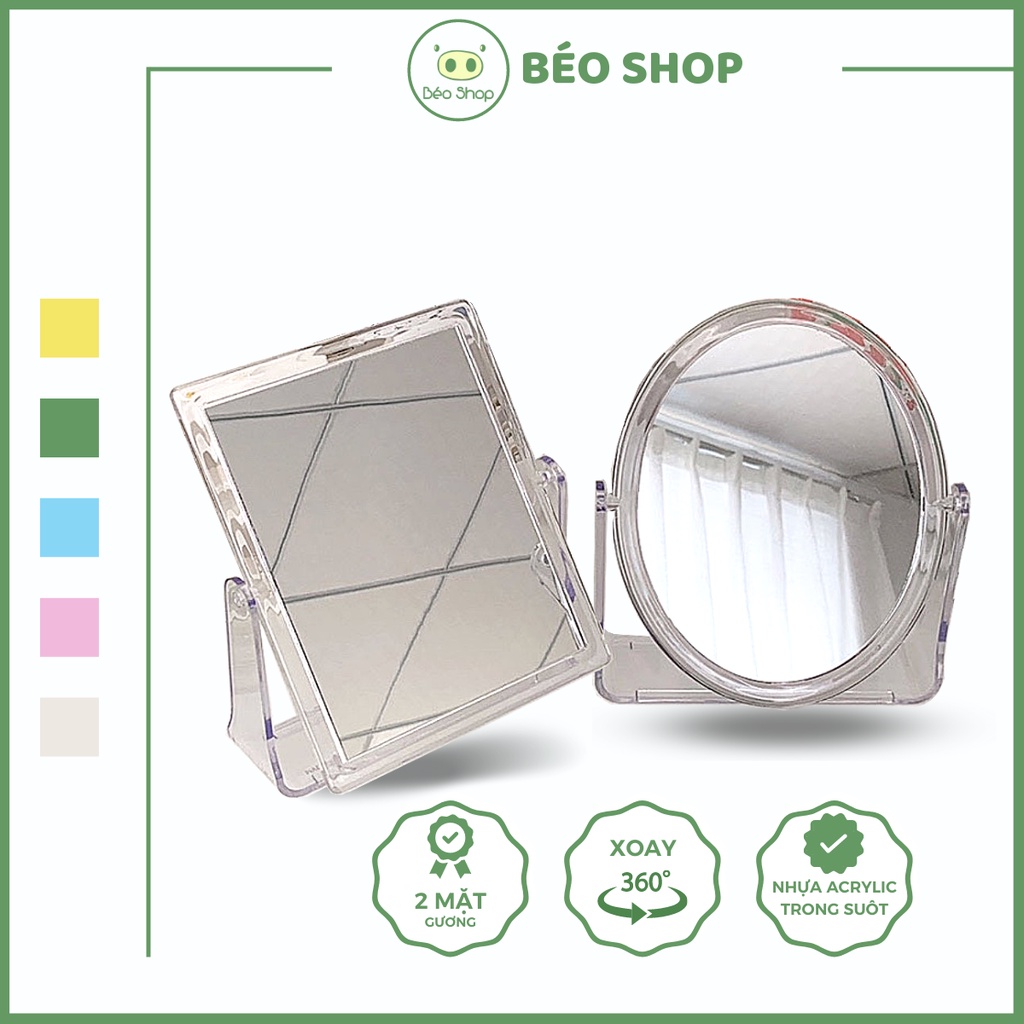 Gương để bàn trang điểm 2 mặt chất liệu nhựa Acrylic trong suốt xoay 360 độ