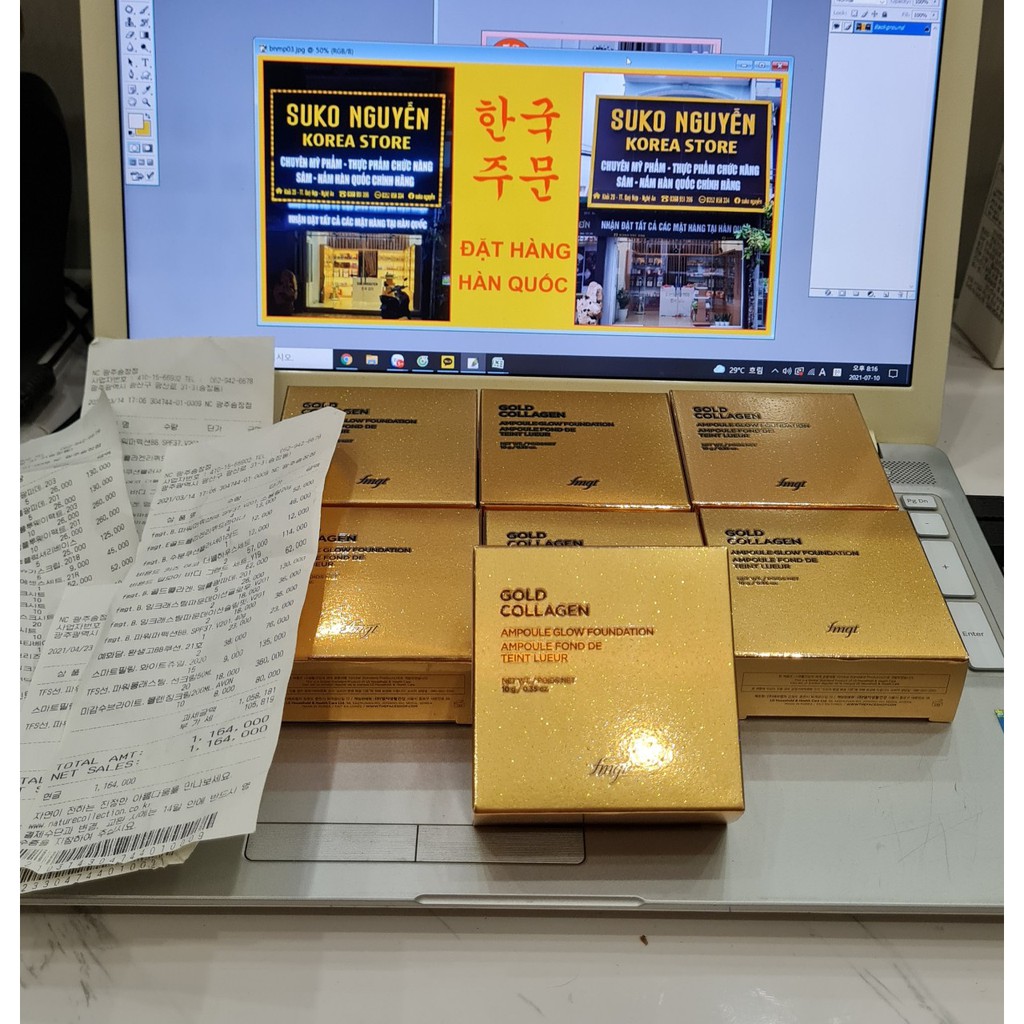 Phấn Tươi Chống Lão Hóa The Face Shop Gold Collagen Ampoule Glow Foundation SPF50+/PA+++(có bill) | BigBuy360 - bigbuy360.vn
