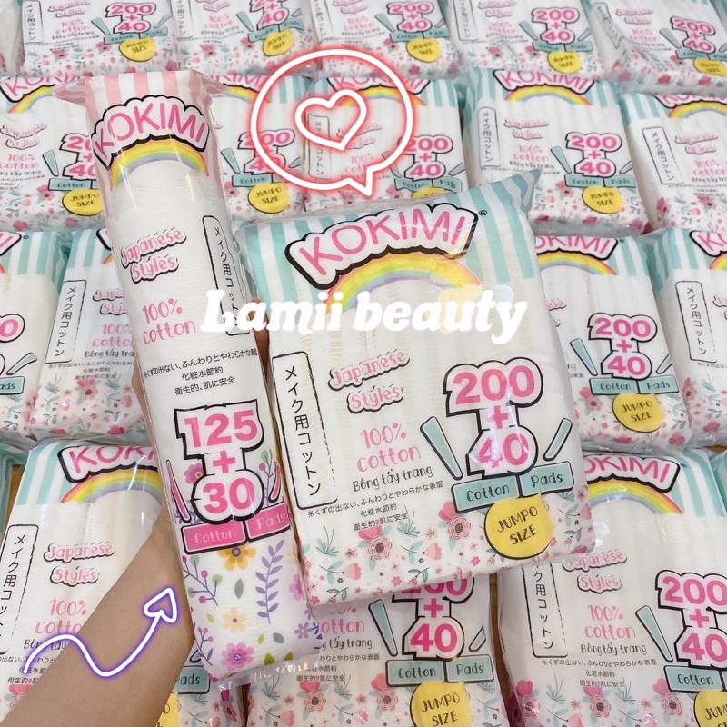 Bông tẩy trang KOKIMI bịch vuông 260 miếng& cây tròn 155 miếng - LAMII BEAUTY