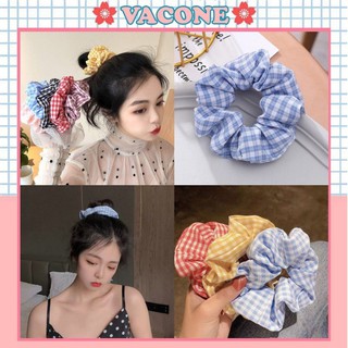 Dây buộc tóc scrunchies Vacone cột tóc caro vải cực dễ thương SC01