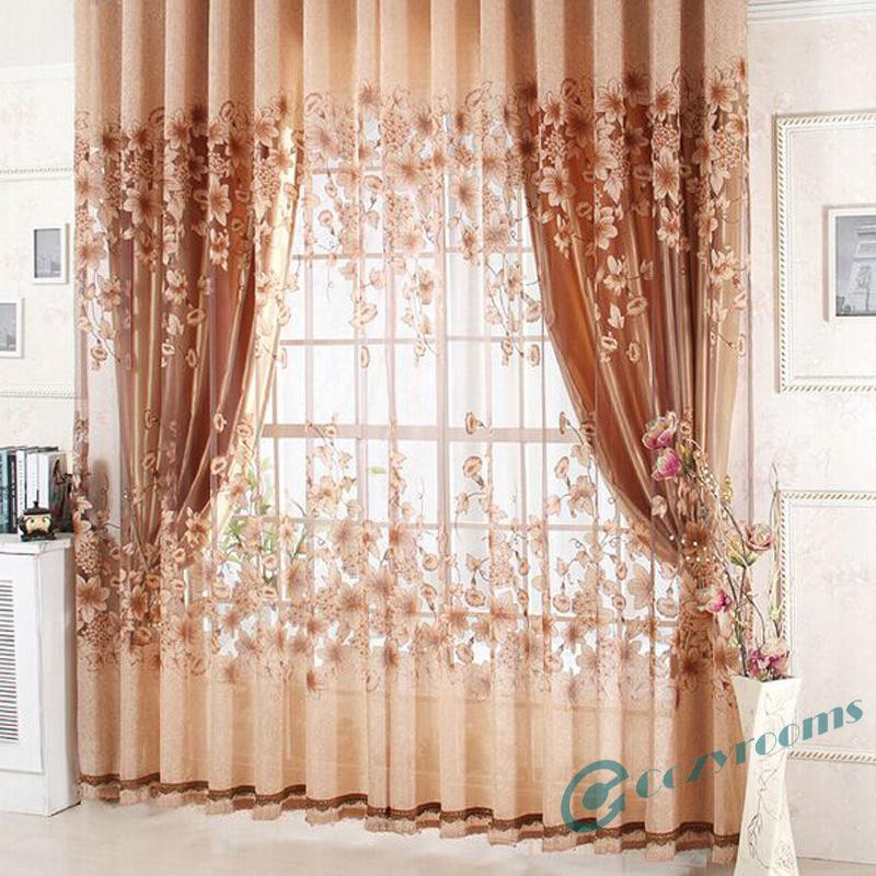 Rèm cửa họa tiết hoa lá đẹp mắt kích thước 250x100cm dùng trong phòng khách/phòng ngủ