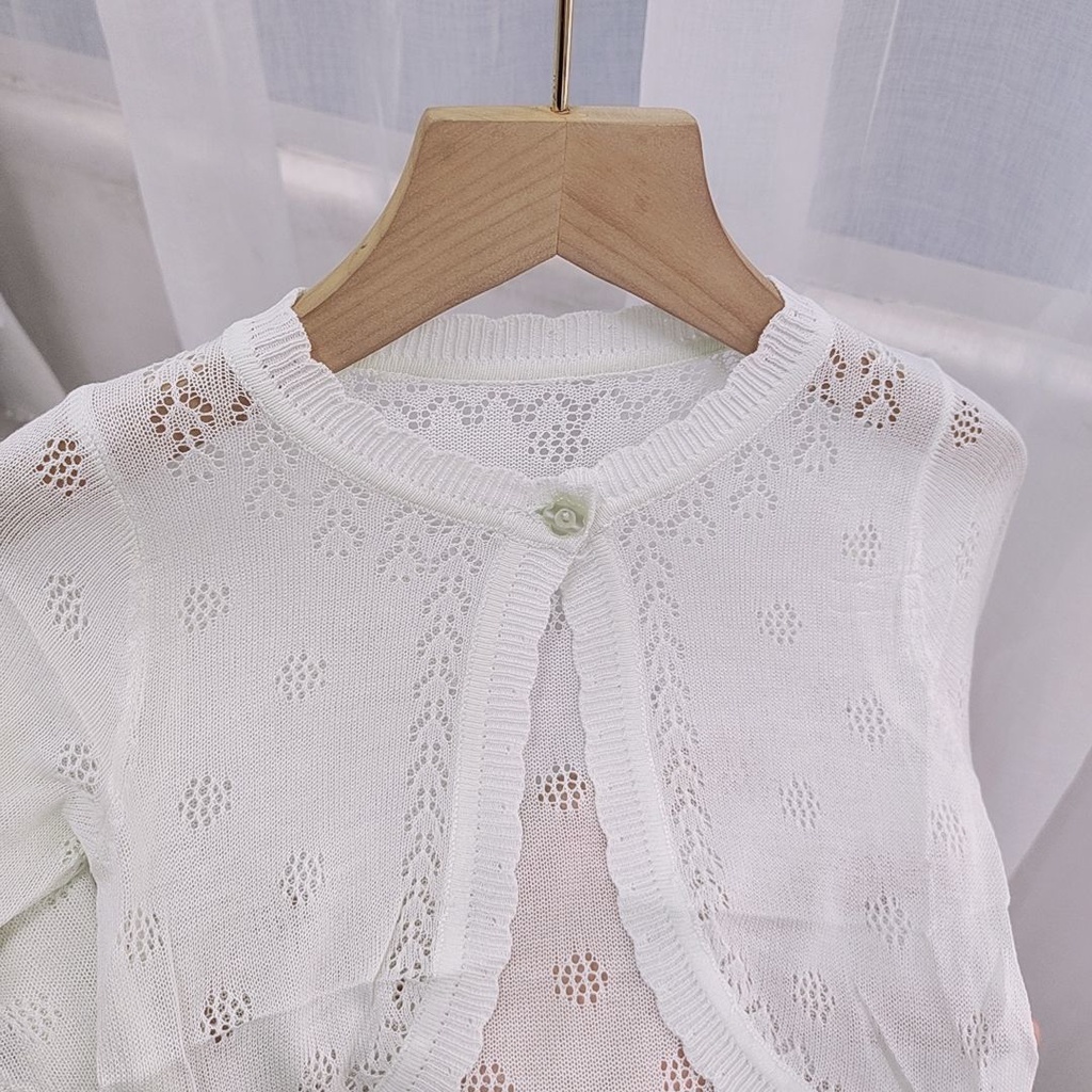 Áo Khoác Dệt Kim Bằng Lụa Mát Thoáng Khí Chống Nắng Ngoài Trời Cho Bé Gái