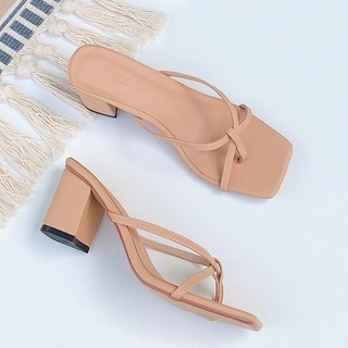 Guốc Nữ Cao Gót Xỏ Ngón Hàn Quốc cao 5cm màu nude Kimmiso - G503