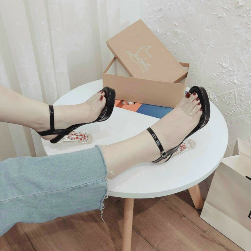 Giày sandal nữ đế đúp quai trong gót hoa siêu sang chảnh tôn dáng cao 10p