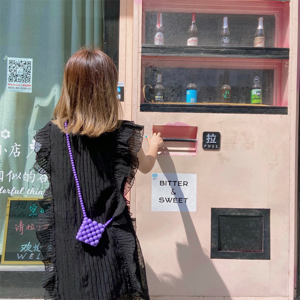 Túi đeo chéo mini đính hạt ngọc trai giả thủ công thời trang retro mùa hè 2021 sang trọng