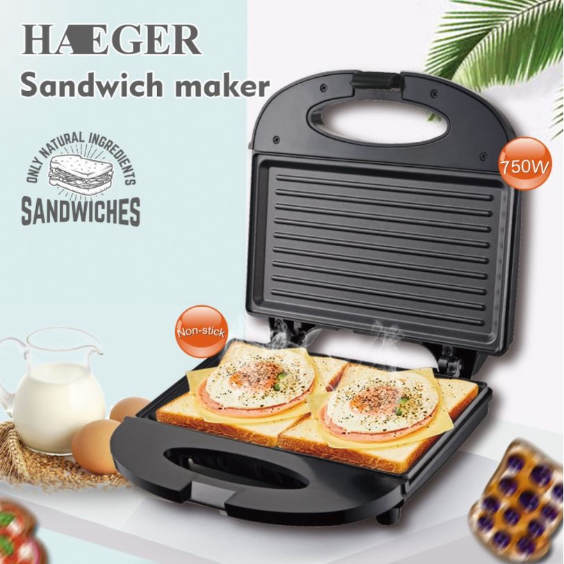 [Bảo Hành Chính Hãng] Máy nướng bánh mỳ HAEGER  - Máy kẹp ủ bánh mì pate sanwich, nướng trứng thịt