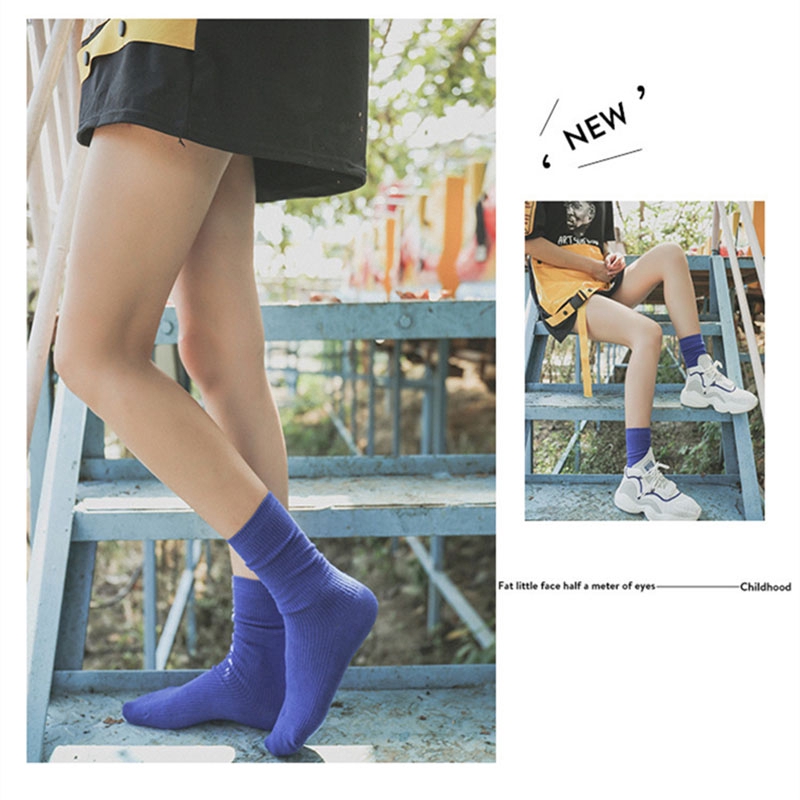 Vớ cotton màu trơn mỏng màu trơn phong cách retro cho nữ