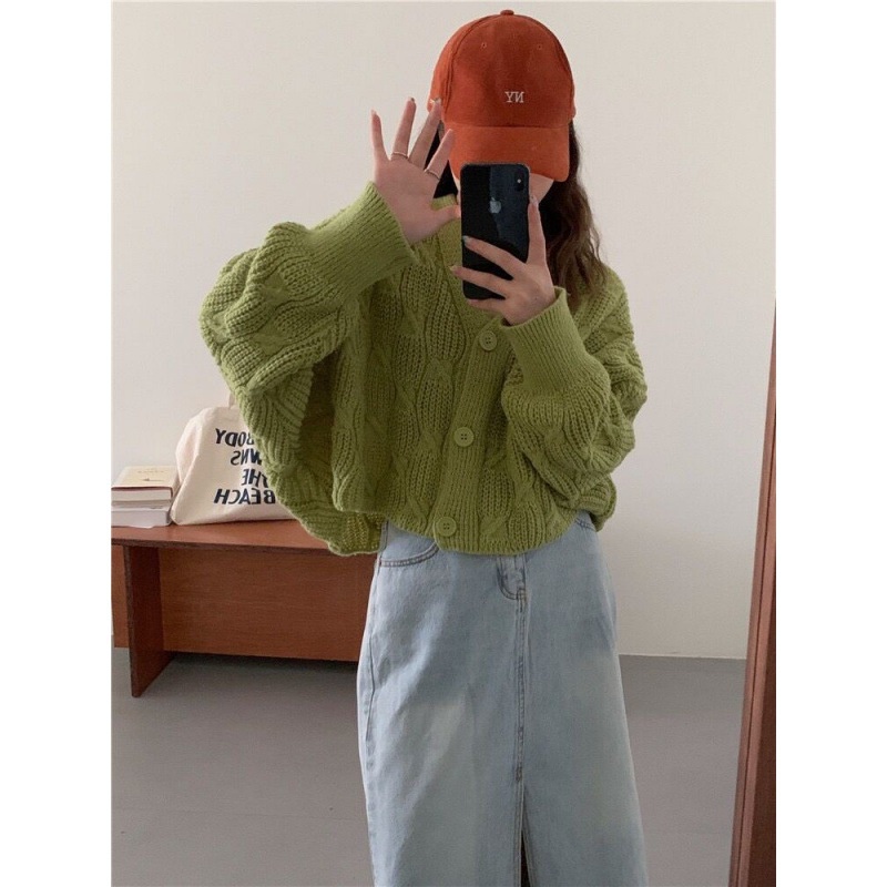 Áo Khoác Cardigan Dài Tay Cổ Chữ V Xinh Xắn Theo Phong Cách Retro Dành Cho Nữ