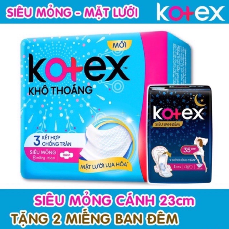 BVS Kotex Khô thoáng siêu mỏng cánh gói 8 miếng( Có Tặng)