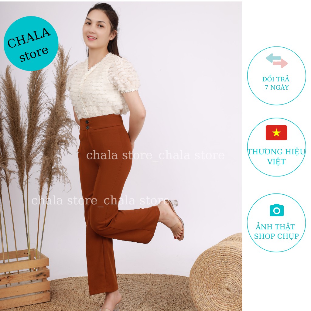 Quần Ống Loe Lưng Cao_Quần Loe Đen Cạp Cao 2 Cúc Nữ Dáng Dài Vintage Siêu Hack Dáng