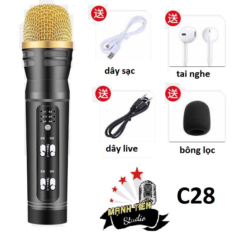 [FULL PHỤ KIỆN] Mic C28 thu âm, hát karaoke, livetream tiktok,bigo - thiết kế nhỏ gọn, sang chảnh