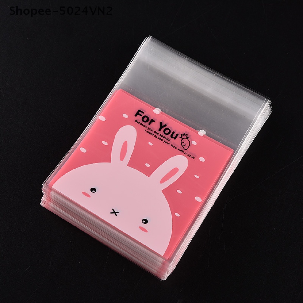 Set 100 túi đựng bánh kẹo tự dính họa tiết chú thỏ dùng làm quà tặng sinh nhật