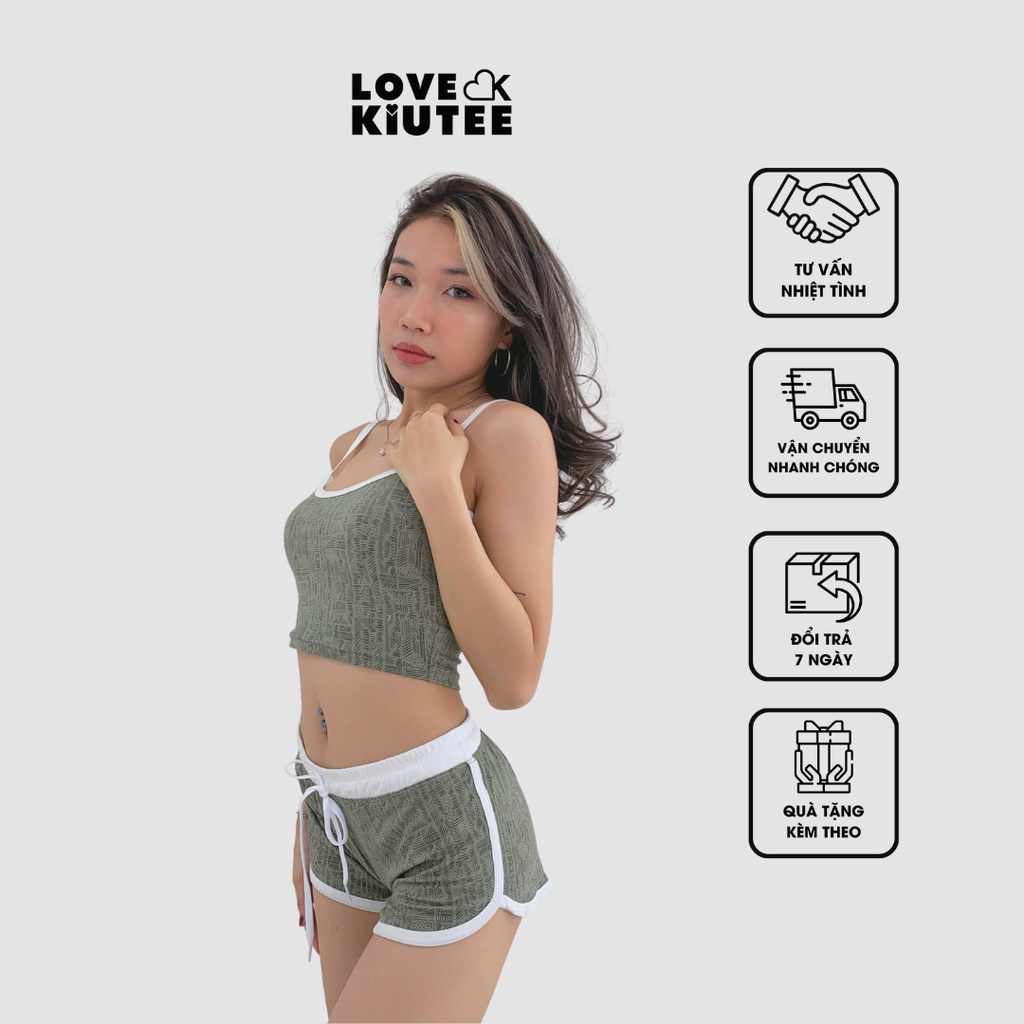 Nguyên bộ áo croptop và quần ngắn hoạ tiết LOVEKIUTEE
