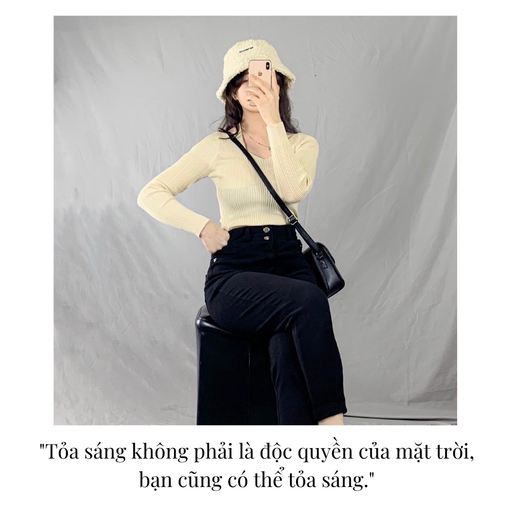 Quần jean nữ cá tính EMIX (màu đen), unisex, dáng dài, cạp cao, 2 cúc, chất jean mềm nhẹ, có co giãn, không bai xù 605