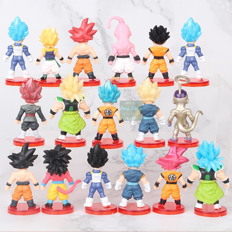 Bộ 16 Mô Hình Dragon Ball Chibi Nhân Vật Goku Gogeta Vegeta Broly Gohan Frieza Buu Ver.2 Cao 7cm - 7 Viên Ngọc Rồng