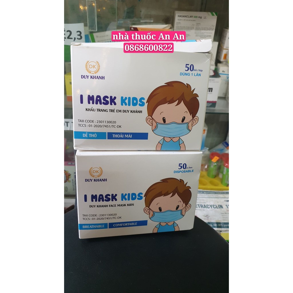 Hộp 50 cái khẩu trang y tế kháng khuẩn i mask kids cho bé nhiều hình màu đáng yêu