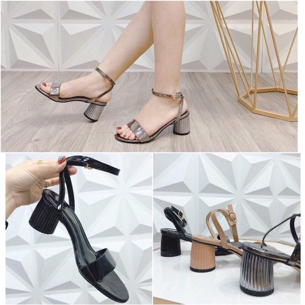 [Freeship] Sandal Gót Trụ Tròn Vân Sóng 5 Phân Quai Da Bóng 2019 -giay dep