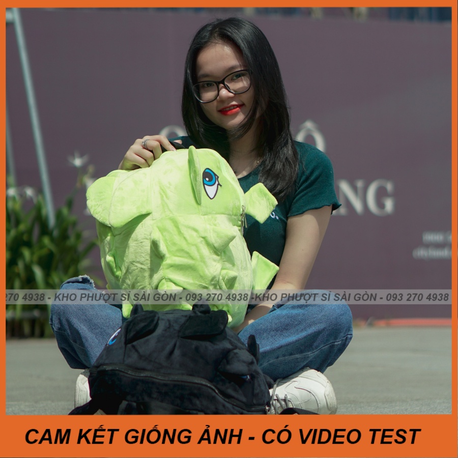 Phiên bản mới của balo khủng long vải nhung mắt in 3D size trung chứa nón bảo hiểm phượt