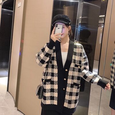 Áo Cadigan Len Kẻ Ô Fom rộng | BigBuy360 - bigbuy360.vn