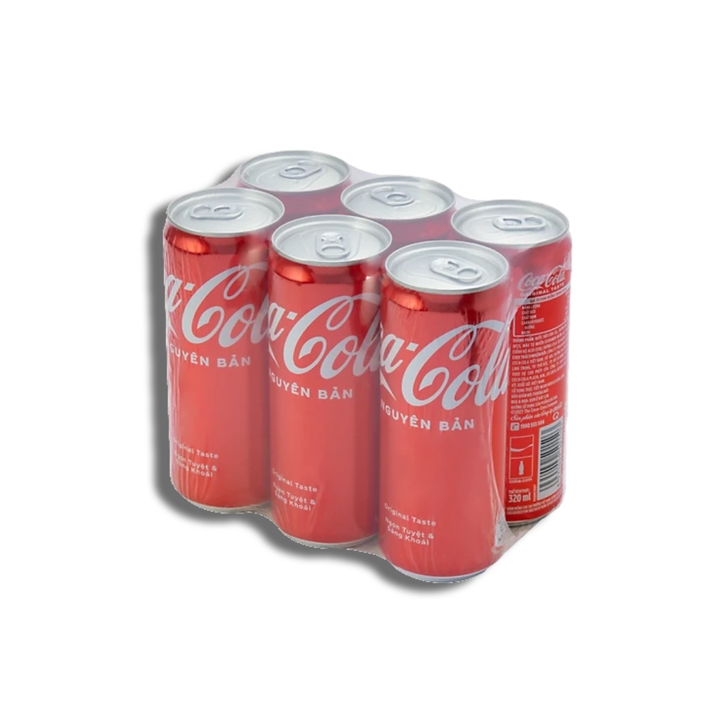 [Grocery Gift DATE 12/2023] Lốc 6 Lon Nước Giải Khát Coca-Cola vị Nguyên Bản Original Lon 320ml