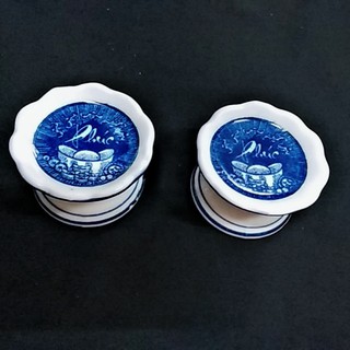 Cặp chân nến thờ men lam gốm Bát Tràng