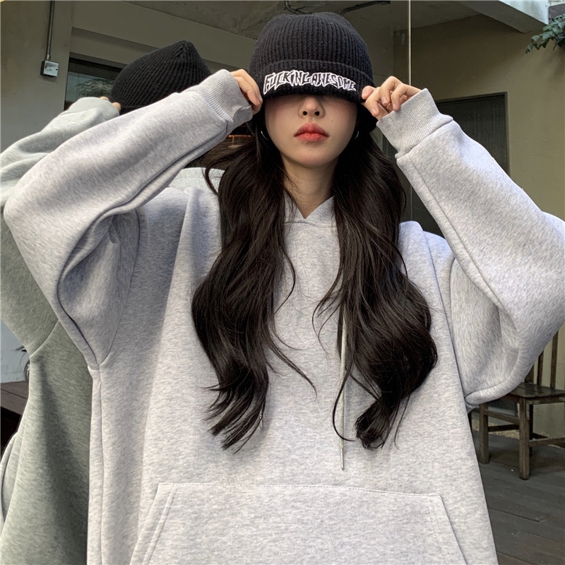 SUXI Áo nỉ nữ dài tay cổ tròn thời trang Hàn