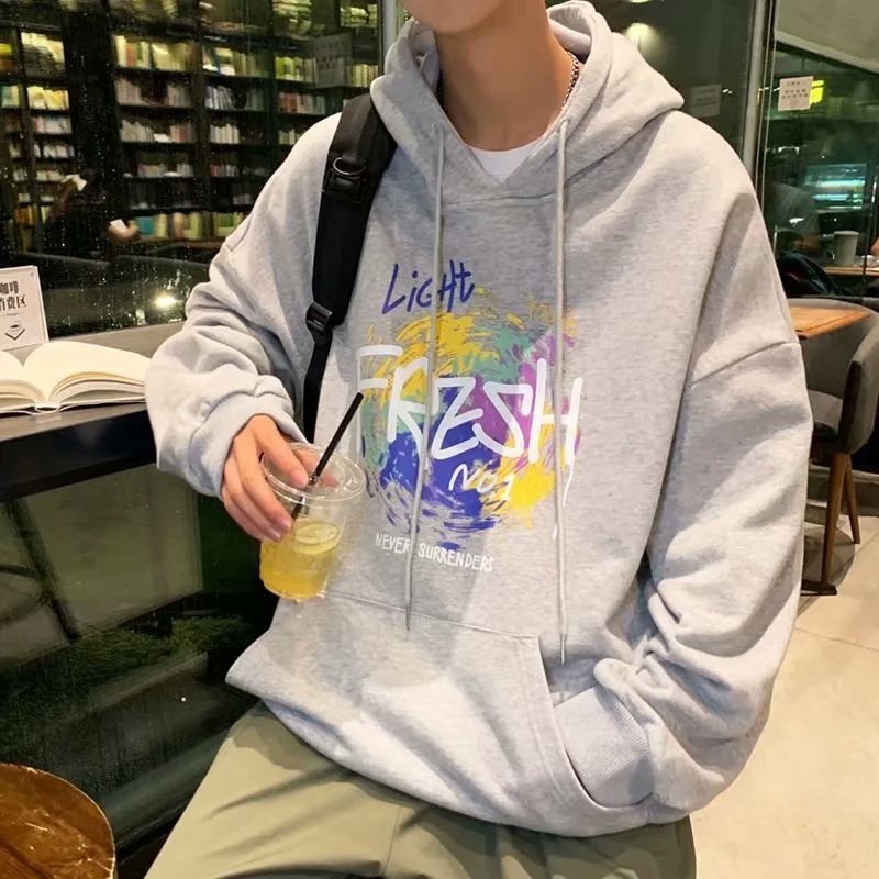 Áo Hoodie Dài Tay Dáng Rộng In Chữ Graffiti Thời Trang Hàn Quốc Cho Nam Cỡ M-8XL