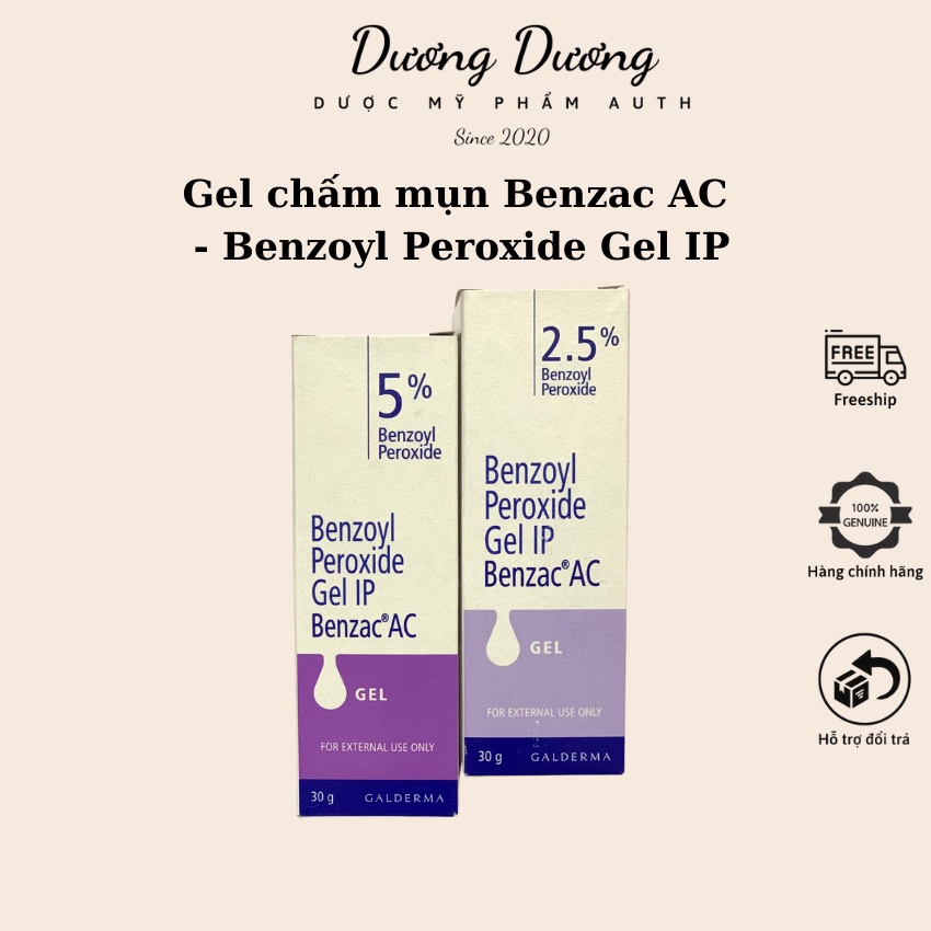 Benzac AC Benzoyl Peroxide 2,5% - 5% 30g / 20g Ấn Độ Gel hỗ trợ giảm mụn, hết mụn viêm