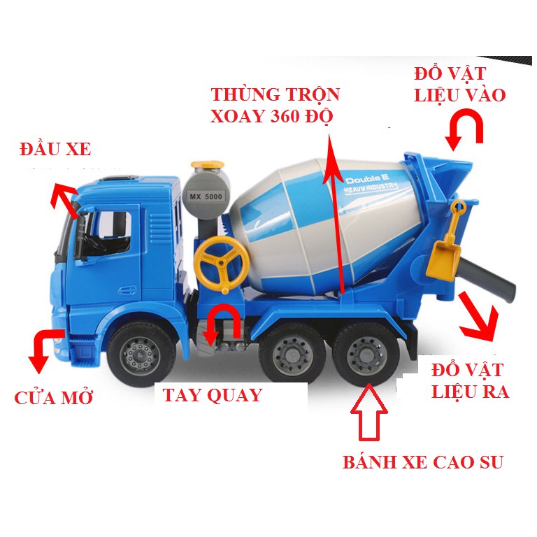 Xe chở bê tông siêu to E228-002 đồ chơi mô hình trẻ em tỉ lệ 1:18 màu xanh hãng DOUBLE E