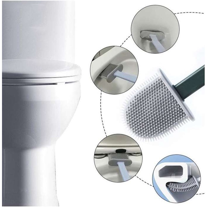 Chổi Cọ Nhà Vệ Sinh Cọ Rửa Toilet Bồn Cầu Bằng SiliCon Có Giá Đựng Dán