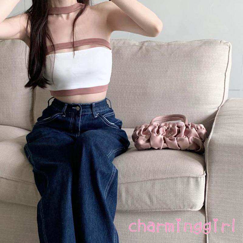 Áo Lửng Cổ Thuyền Hở Lưng Màu Sắc Tương Phản Thời Trang Cho Nữ