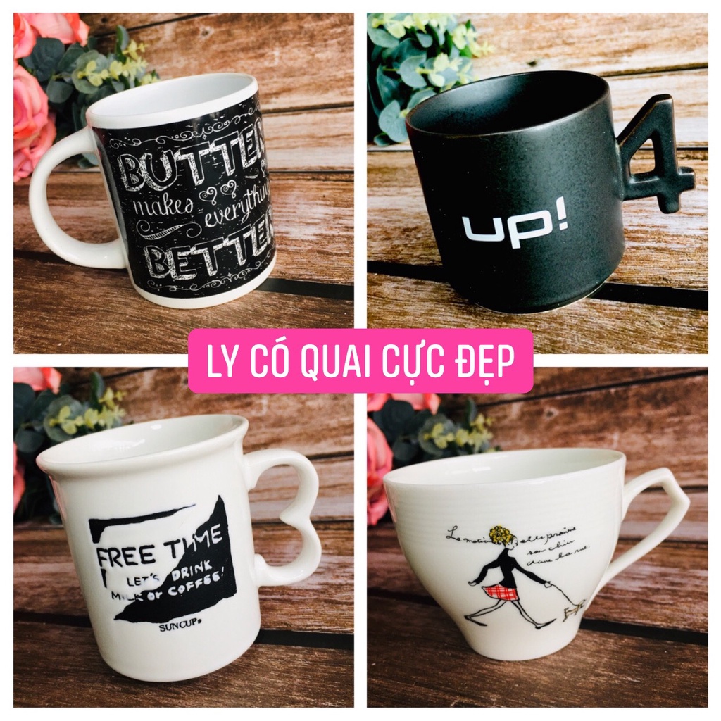 GỐM NHẬT - LY ĐEN CHỮ KHẮC NỔI / LY CÓ QUAI ĐỘC ĐÁO