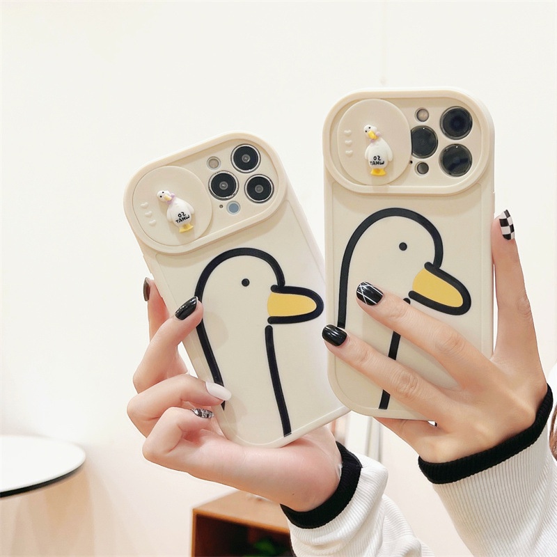 Ốp Điện Thoại Hình Vịt Hoạt Hình Có Nắp Trượt Bảo Vệ Ống Kính Máy Ảnh Cho iPhone12promax / 11 / XR / xs max 13 / 12