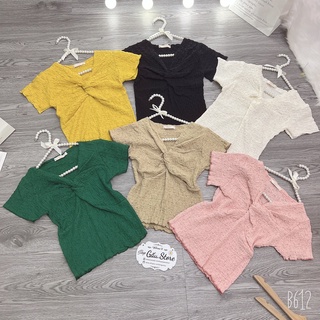 Áo thun xốp tay ngắn xoắn ngực 6 màu