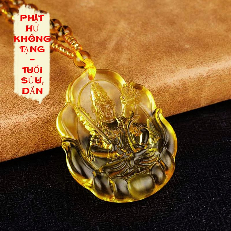 Dây chuyền - Chuỗi hạt đeo cổ mặt phật Hư Không Tạng Bồ Tát tựa hoa sen vàng - Phật bản mệnh người tuổi Sửu, Dần