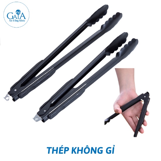 [MỚI] Kẹp Gắp Thức Ăn, Nướng Thịt Cá Bằng Thép Không Gỉ Màu Đen Sang Trọng KT 23cm