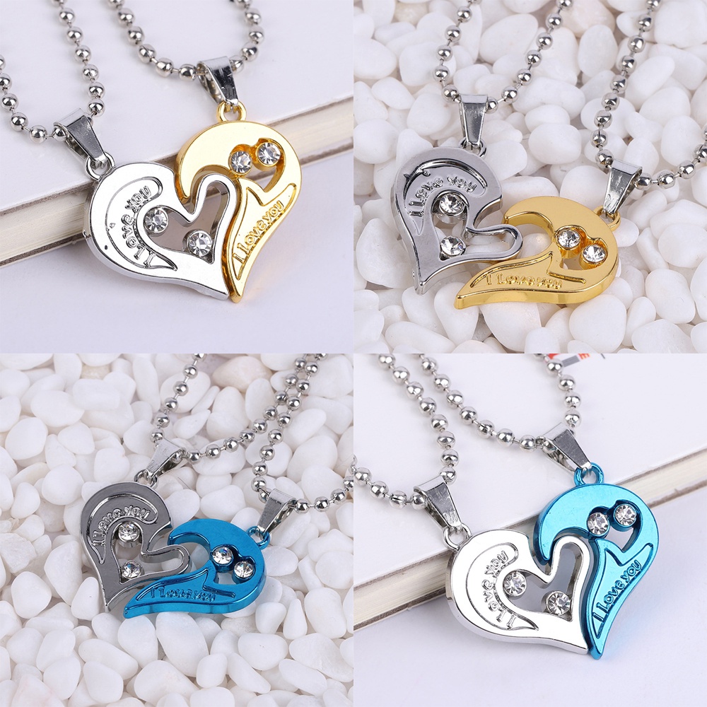 Set 2 Vòng cổ Mặt Trái Tim Đính Đá Cho Cặp Đôi