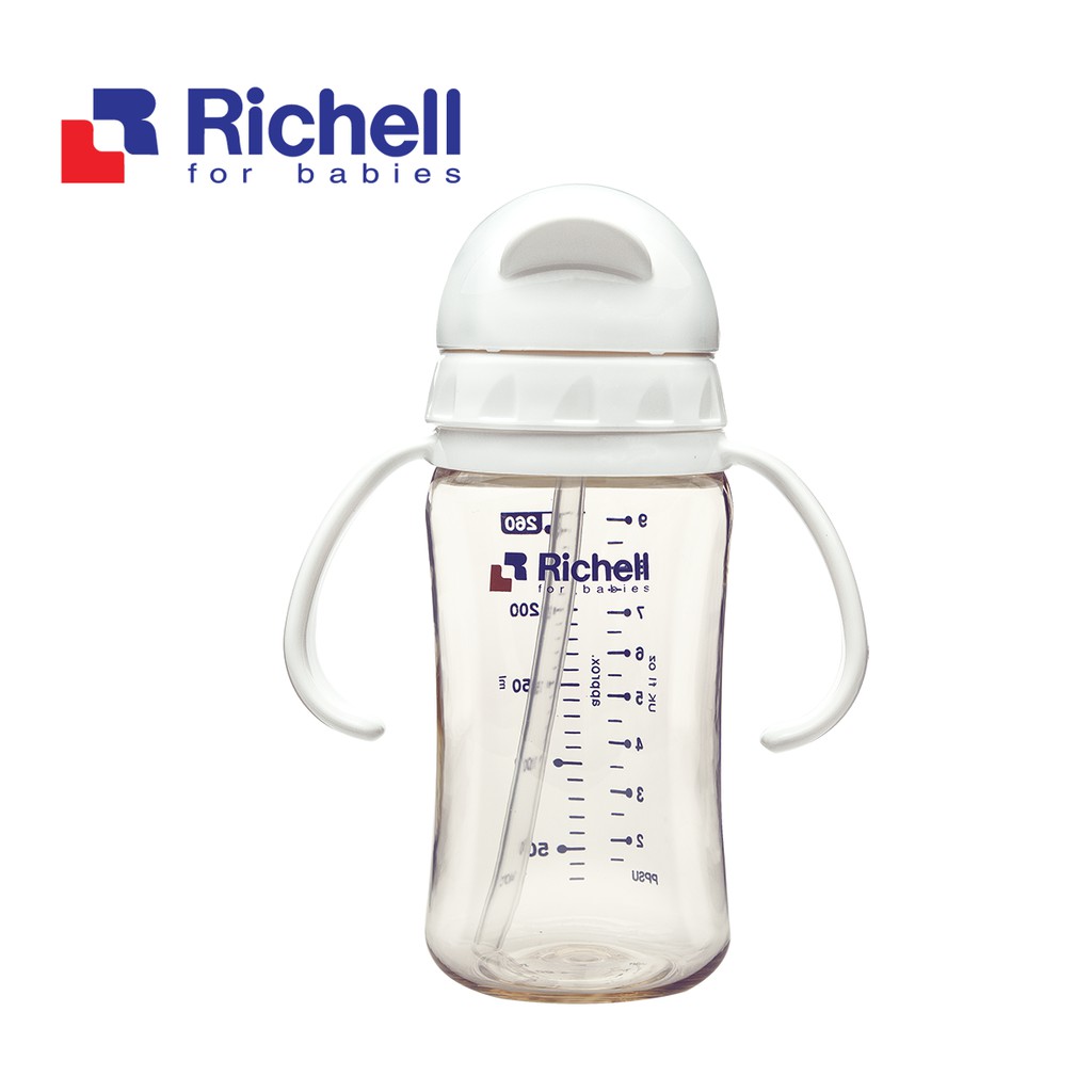 Bình ống hút PPSU Richell 260ml trắng