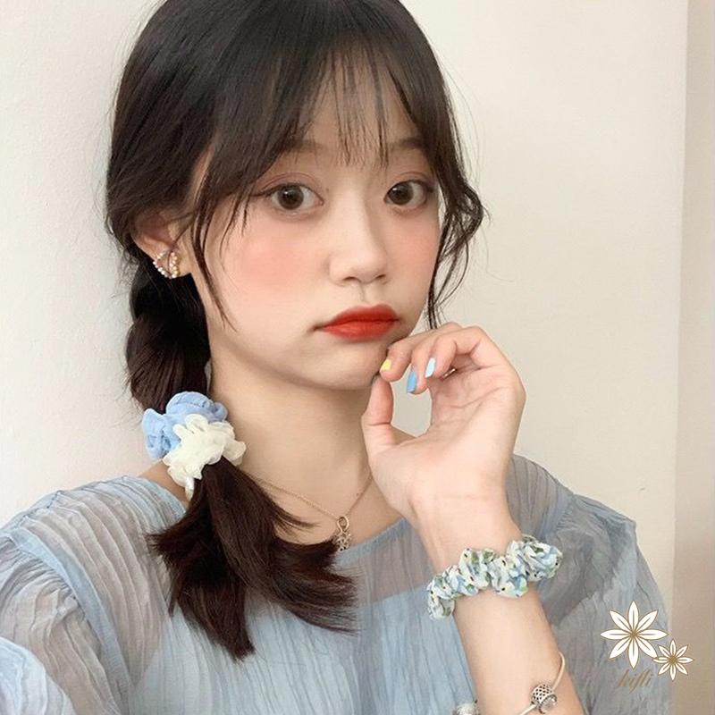 Set 3 dây buộc tóc vải lưới in hoa phong cách Hàn Quốc thời trang mới