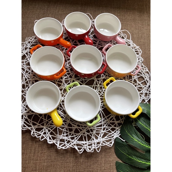 Bát ăn dặm 2 quai 90ml và gáo chấm bi 70ml dễ thương cho bé ạ