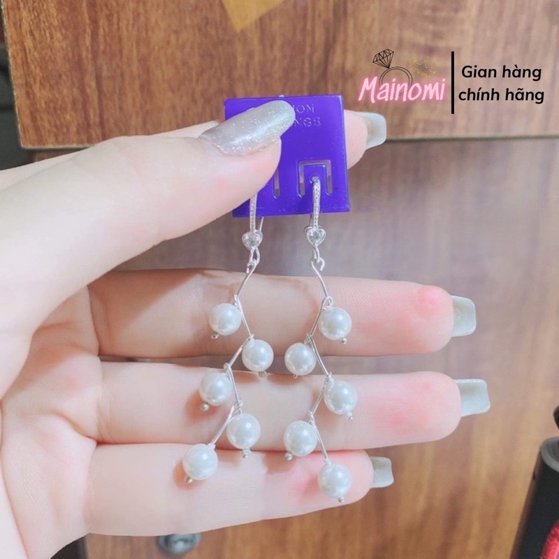 Bông tai dài zic zắc mix trai sang mịn Mainomi Shop Bạc Xinh