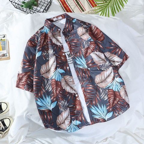 Beach shirt Flower shirt Loose plus size shirt Hong Kong style retro handsome shirt Shirt jacket