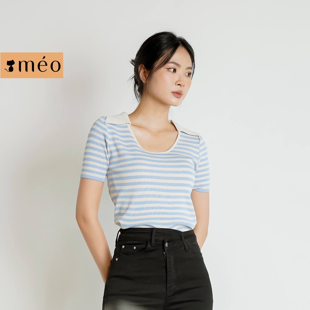 Áo kiểu dệt kim nữ Méo shop áo crotop ôm dáng Áo dệt kim Striped