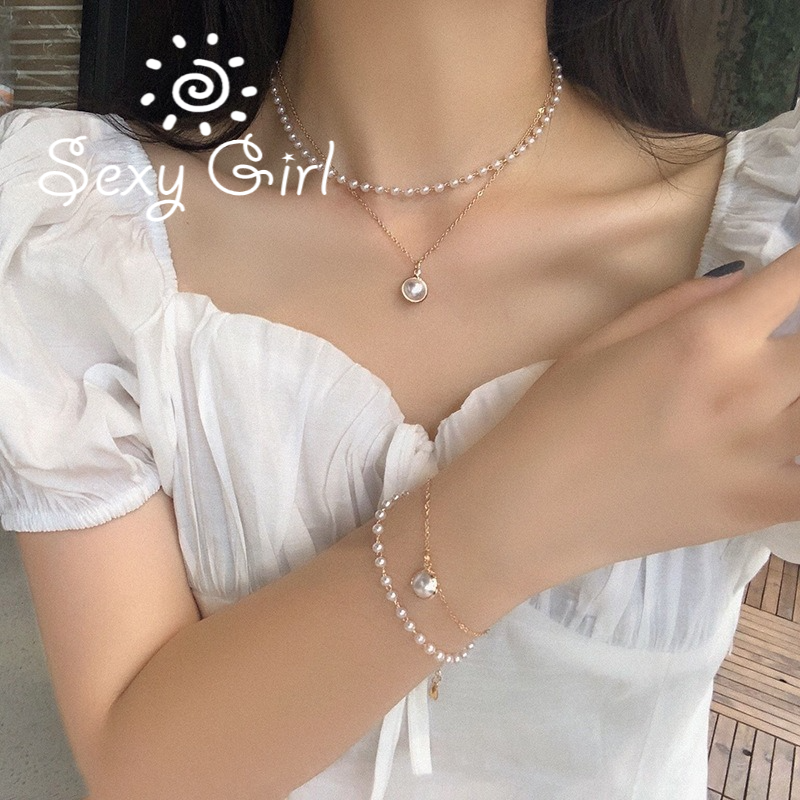 Vòng Tay Hai Lớp Đính Hạt Ngọc Trai Thời Trang Dành Cho Nữ