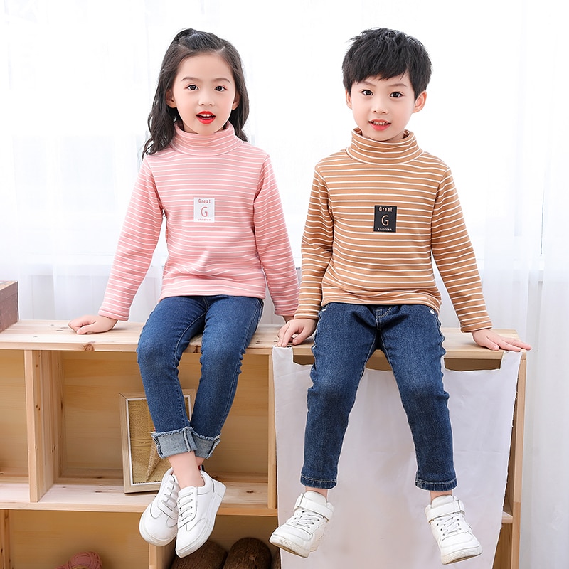 Áo Thun Dày Dặn Họa Tiết Kẻ Sọc Màu Trơn Thời Trang Thu Đông Hàng Mới 2023 Dành Cho Bé Trai Và Bé Gái 2-10 Tuổi