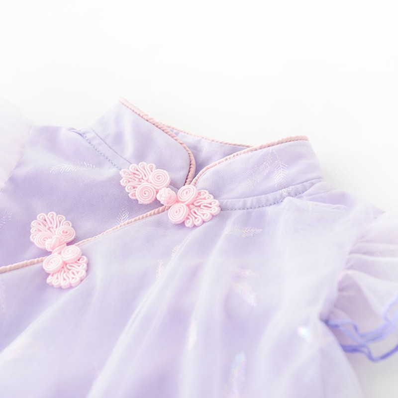Bộ áo liền quần cotton tay ngắn phong cách Trung Quốc thời trang mùa hè xinh xắn cho bé