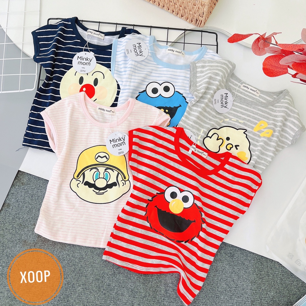 Sale !!! Bộ cộc tay cotton xuất dư kẻ in họa tiết  mặt hề cho bé  Shop Phúc Yến