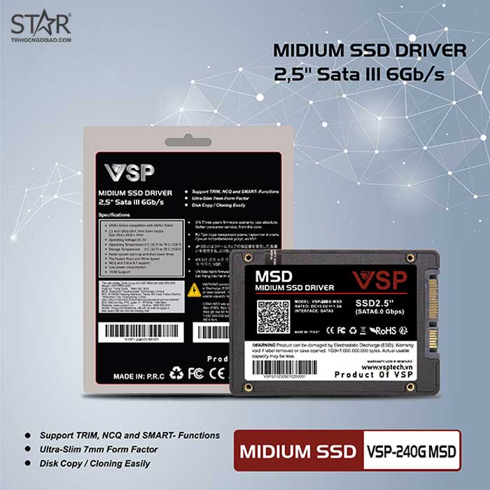 Ổ cứng SSD 240G VSPTech Midium Driver Sata III 6Gb/s MLC (VSP-240G MSD) | BigBuy360 - bigbuy360.vn