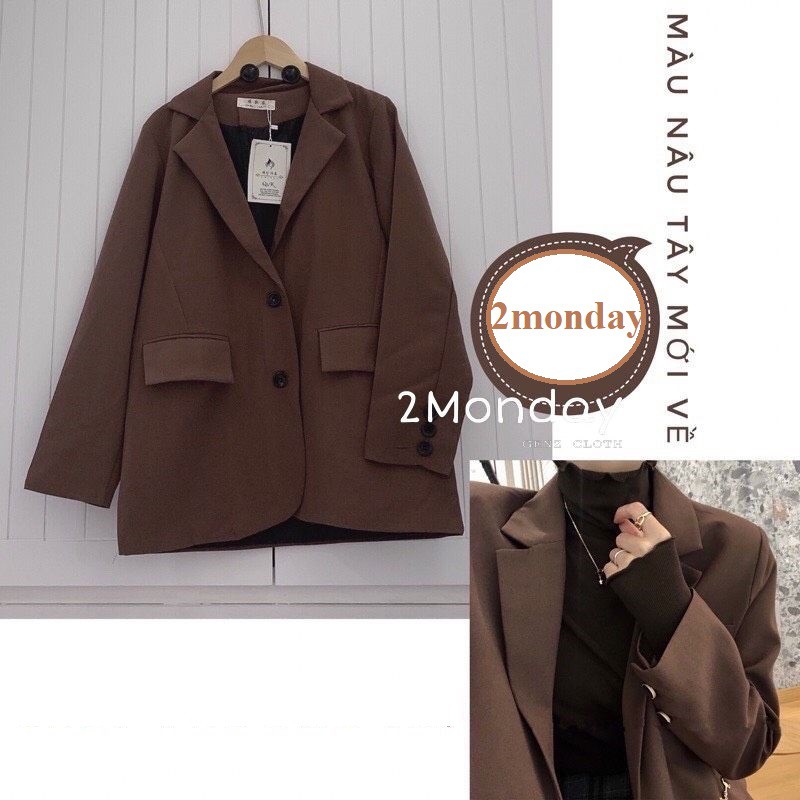 Áo blazer màu nâu tây Châu Âu 2 lớp túi nắp hàng quảng châu Áo vest khoác ngoài nữ