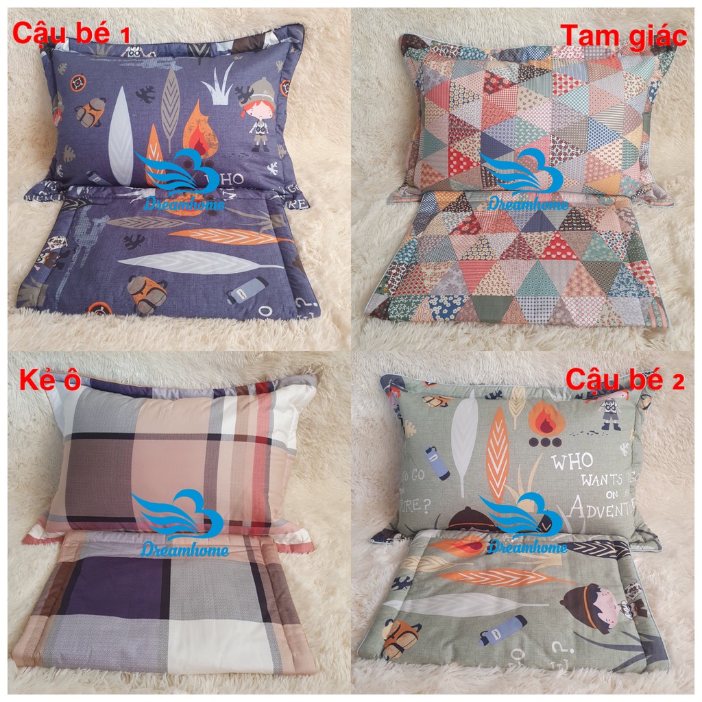 Vỏ gối cotton Hàn quốc cao cấp 45x65, vỏ gối nằm cotton có lót bông dây khóa kéo Dreamhome (1đôi)